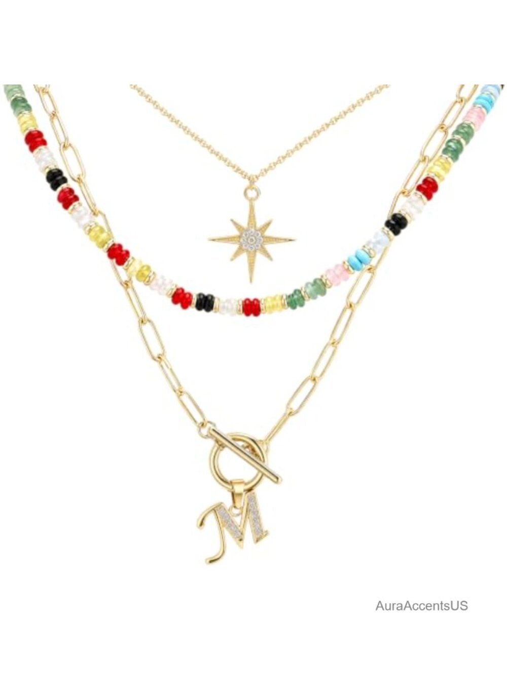 3-Piece Layered Initial Necklace Set 14K Gold Plated Copper Boho Jewelry Women